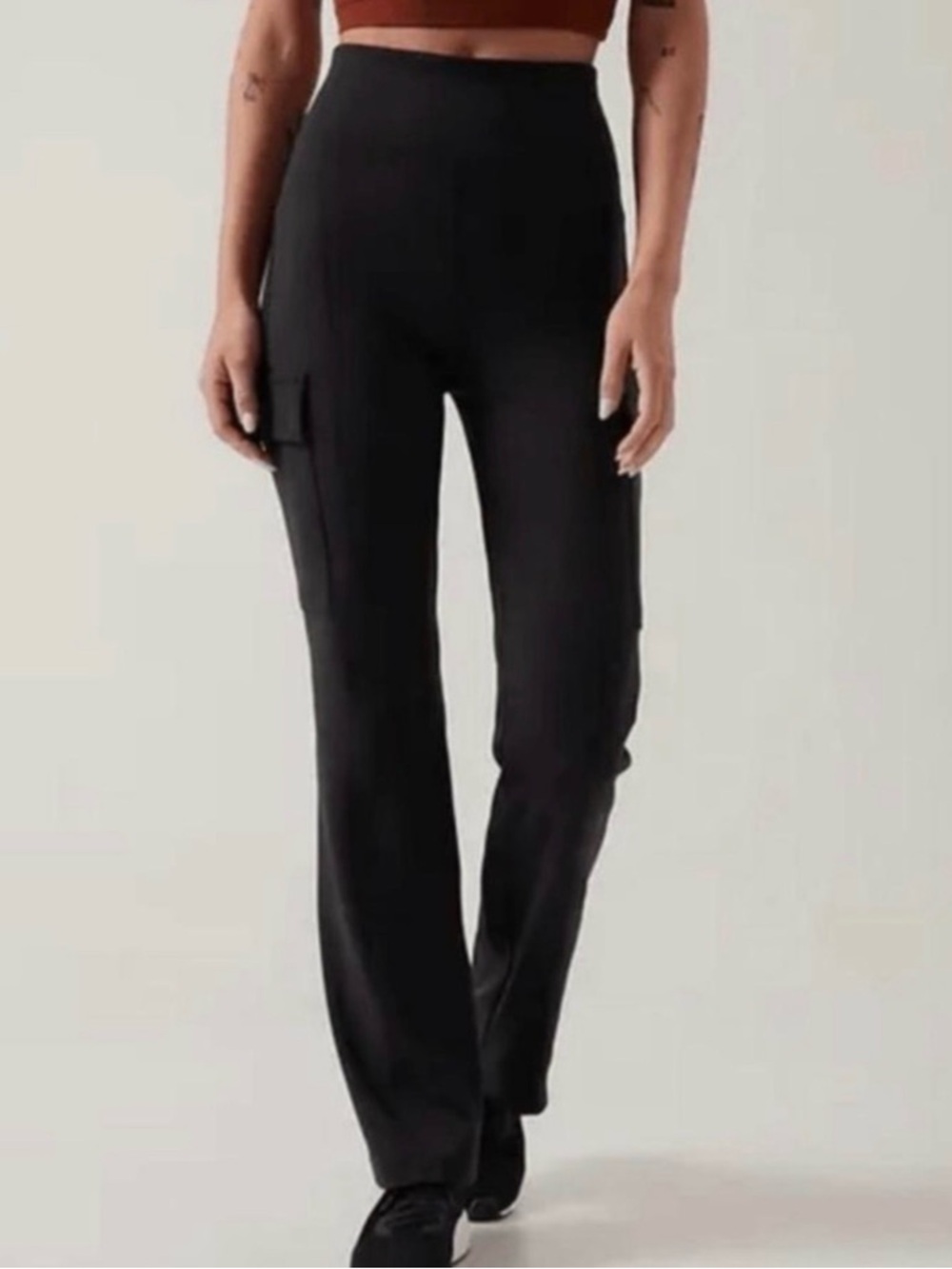 Athleta Black Delancey Straight Leg Cargo Pants High Waist Women Large Tall NWOT